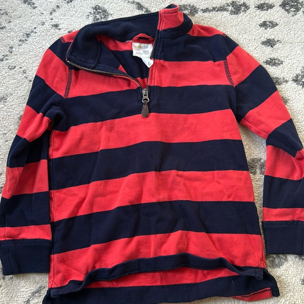 Crewcuts Red and Navy Striped Quarter-Zip Pullover